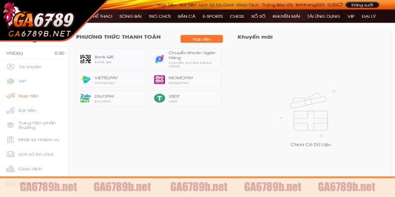 Hướng dẫn nạp tiền GA6789 qua chuyển khoản e-banking